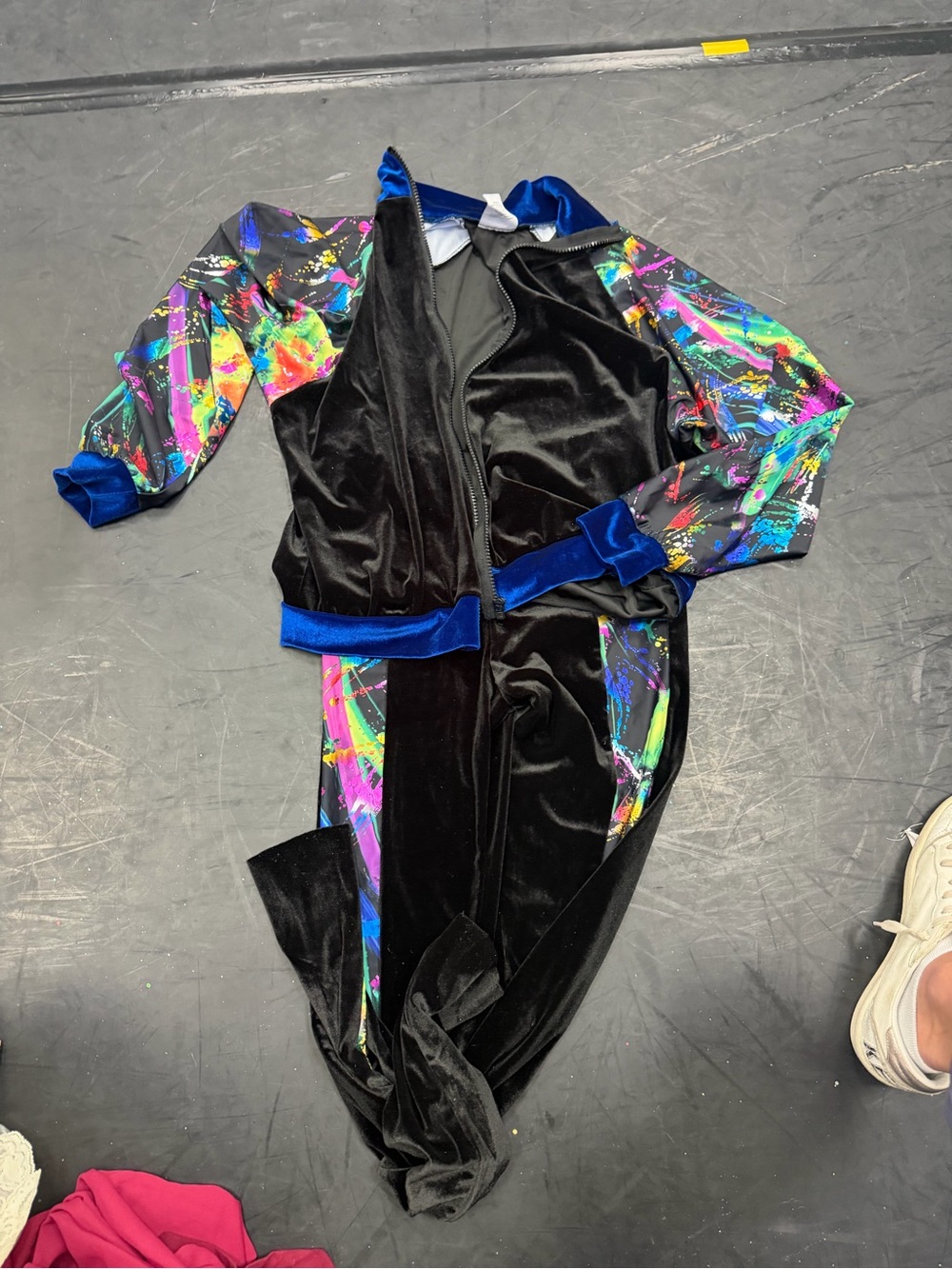 Black Velvet Tracksuit with Neon Paint-Splash Panels